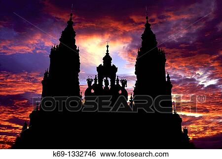 Silhouette of cathedral, Santiago de Compostela, La Corua province, Galicia, Spain View Large Photo Image Stock Photograph - Silhouette of cathedral, Santiago de Compostela, La Corua province, Galicia, Spain. Fotosearch
