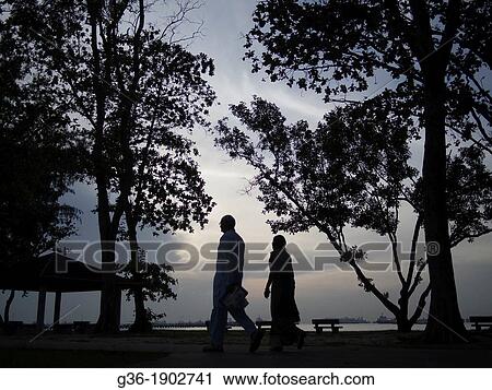 Silhouette of man and woman walking at park, in Singapore View Large Photo Image Stock Image - Silhouette of man and woman walking at park, in Singapore. Fotosearch