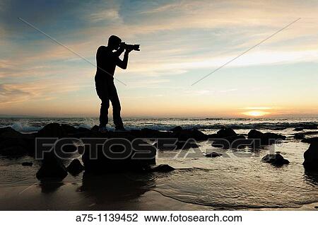 Silhouette of photographer on the beach View Large Photo Image Stock Image - Silhouette of photographer on the beach. Fotosearch