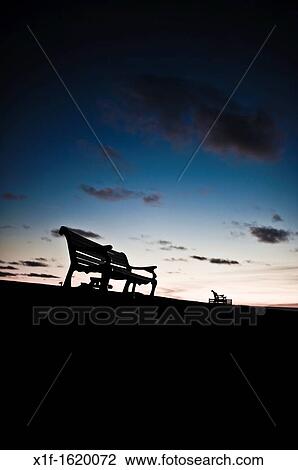 Silhouettes of empty park benches against a twilight sky, UK View Large Photo Image Stock Image - Silhouettes of empty park benches against a twilight sky, UK. Fotosearch