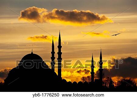 Silouhette De Les Mosquée Suleymaniye à Coucher Soleil Istanbul Turquie Banque Dimage