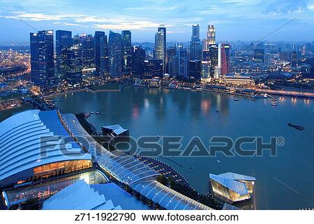 Stock Image - Singapore, Central Business District, skyline, Marina Bay Sands Resort,. Fotosearch
