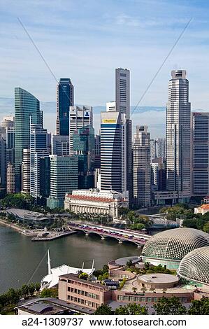 Singapore City, Down Town Skyline, Fullerton Hotel View Large Photo Image Stock Photo - Singapore City, Down Town Skyline, Fullerton Hotel. Fotosearch