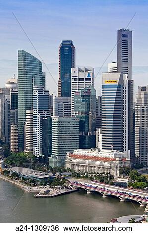 Stock Photograph - Singapore City, Down Town Skyline, Fullerton Hotel.. Fotosearch