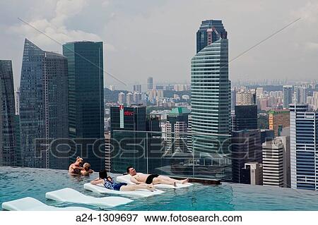 Singapore City, Marina Bay Hotel, the Pool. View Large Photo Image Stock Photo - Singapore City, Marina Bay Hotel, the Pool.. Fotosearch