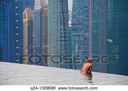 Stock Photo - Singapore City, Marina Bay Hotel, the Pool.. Fotosearch