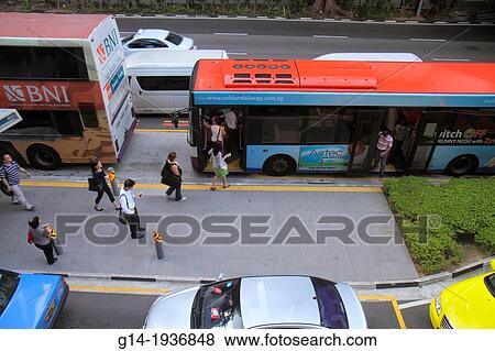 Singapore, Collyer Quay, bus stop, public transportation, traffic, boarding, passenger, commuters, View Large Photo Image Stock Photo - Singapore, Collyer Quay, bus stop, public transportation, traffic, boarding, passenger, commuters,. Fotosearch