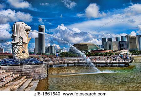Singapore downtown famous Lion symbol Merlion and skyline of city in Fullerton Area of Clarke Quay area View Large Photo Image Stock Image - Singapore downtown famous Lion symbol Merlion and skyline of city in Fullerton Area of Clarke Quay area. Fotosearch