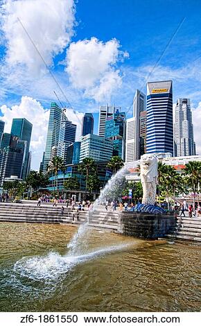Singapore downtown famous Lion symbol Merlion and skyline of city in Fullerton Area of Clarke Quay area View Large Photo Image Stock Image - Singapore downtown famous Lion symbol Merlion and skyline of city in Fullerton Area of Clarke Quay area. Fotosearch