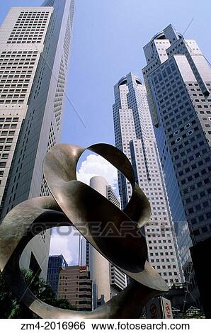 SINGAPORE, DOWNTOWN, STREET SCENE WITH SKYSCRAPERS AND SCULPTURE. View Large Photo Image Stock Photograph - SINGAPORE, DOWNTOWN, STREET SCENE WITH SKYSCRAPERS AND SCULPTURE.. Fotosearch