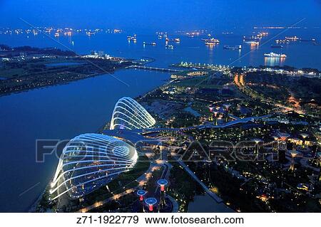 Singapore, Gardens by the Bay, outer harbor, ships, View Large Photo Image Stock Photo - Singapore, Gardens by the Bay, outer harbor, ships,. Fotosearch