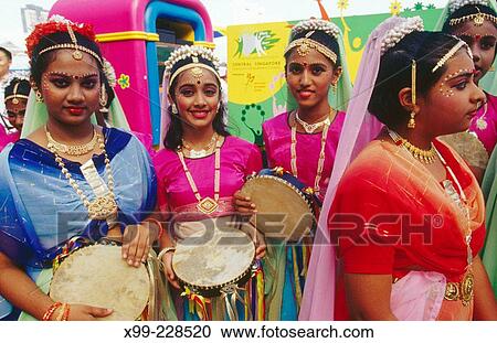 Singapore, Indian Girls in traditional costumes, chinese New Year celebration View Large Photo Image Stock Image - Singapore, Indian Girls in traditional costumes, chinese New Year celebration. Fotosearch