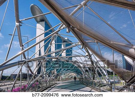 Singapore, Marina Bay Sands Hotel with Skypark seen from the Helix Bridge. View Large Photo Image Stock Photograph - Singapore, Marina Bay Sands Hotel with Skypark seen from the Helix Bridge.. Fotosearch