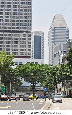 Stock Image - Singapore: urban traffic in Downtown. Fotosearch