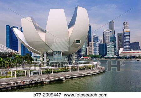 Singapore, view of Marina Bay and the Art Sience Museum. View Large Photo Image Stock Photo - Singapore, view of Marina Bay and the Art Sience Museum.. Fotosearch