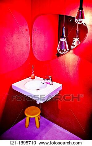 Sink. Red Walls, Mirror, stool, Lamp. View Large Photo Image Stock Image - Sink. Red Walls, Mirror, stool, Lamp.. Fotosearch