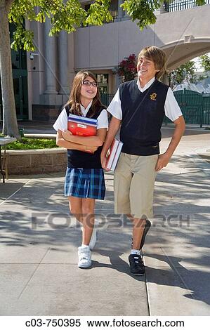 Stock Photography - Sixth-graders at a private school in Laguna Niguel, CA, wear their school uniforms. Fotosearch