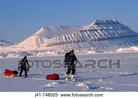 Ski tourers hauling sledges on spring traverse Ny Alesund to Longyearbyen Spitsbergen Island Svalbard Norwegian Arctic View Large Photo Image Stock Photography - Ski tourers hauling sledges on spring traverse Ny Alesund to Longyearbyen Spitsbergen Island Svalbard Norwegian Arctic. Fotosearch