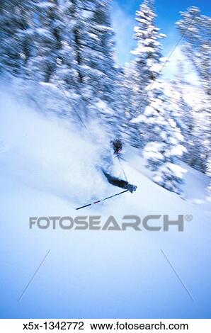Stock Image - Skier in powder snow in Red Lodge, Montana, USA. Fotosearch