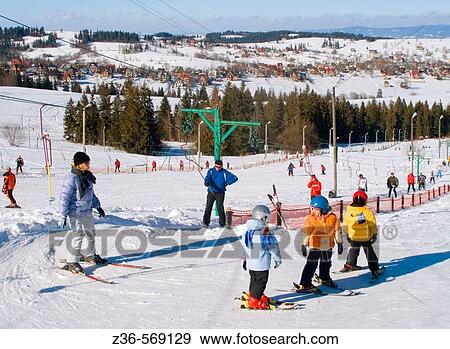 Skiing in Bukowina Poland View Large Photo Image Stock Photo - Skiing in Bukowina Poland. Fotosearch