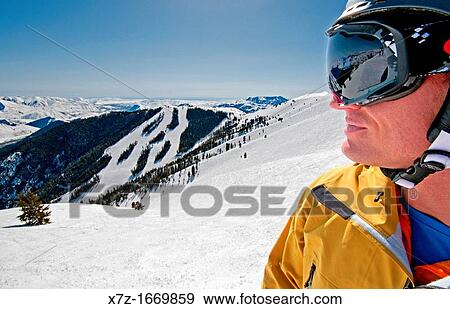 Stock Photo - Skiing on Bald Mountain at Sun Valley Resort near the city of Ketchum in central Idaho. Fotosearch