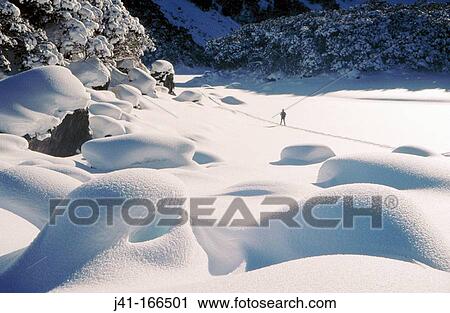Skiing over powder snow. Frozen Lake Mackenzie. Fiordland National Park. South Island. New Zealand View Large Photo Image Stock Image - Skiing over powder snow. Frozen Lake Mackenzie. Fiordland National Park. South Island. New Zealand. Fotosearch
