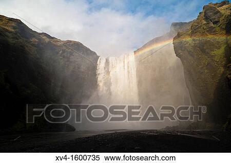 Skogafoss waterfall Iceland View Large Photo Image Stock Photography - Skogafoss waterfall Iceland. Fotosearch