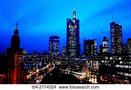 Skyline of Frankfurt am Main at dusk View Large Photo Image Picture - Skyline of Frankfurt am Main at dusk. Fotosearch