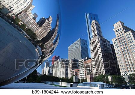 SKYLINE REFLECTED IN CLOUDGATE SCULPTURE DOWNTOWN CHICAGO ILLINOIS USA View Large Photo Image Picture - SKYLINE REFLECTED IN CLOUDGATE SCULPTURE DOWNTOWN CHICAGO ILLINOIS USA. Fotosearch