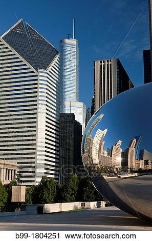 SKYLINE REFLECTED IN CLOUDGATE SCULPTURE DOWNTOWN CHICAGO ILLINOIS USA View Large Photo Image Stock Image - SKYLINE REFLECTED IN CLOUDGATE SCULPTURE DOWNTOWN CHICAGO ILLINOIS USA. Fotosearch