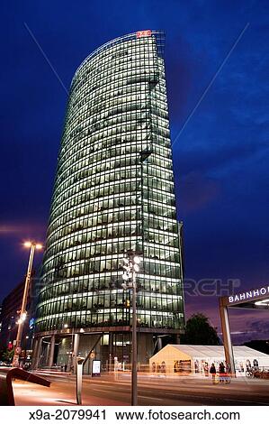 Skyscraper in Potsdamer Platz Square, Berlin; Germany; Illuminated at Night. View Large Photo Image Stock Image - Skyscraper in Potsdamer Platz Square, Berlin; Germany; Illuminated at Night.. Fotosearch