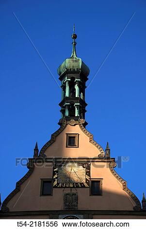 Stock Photograph - Small bell tower on the pediment of the town hall of Rothenburg ob der Tauber. Fotosearch