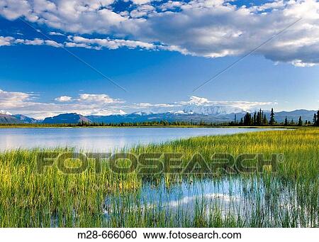 Stock Image - Small lake in Wrangell-St. Elias National Park, Alaska, USA. Fotosearch