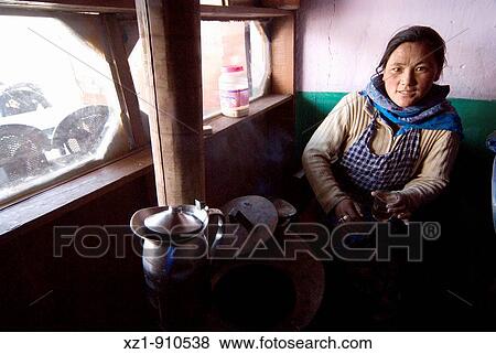 Stock Photo - Small local restaurant in Upshi, Rupshu Valley, Ladakh, Jammu and Kashmir, India. Fotosearch