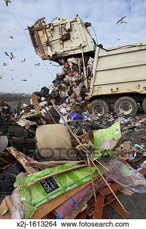Smith's Creek, Michigan - A truck dumps garbage at St Clair County's Smith's Creek Landfill Landfill operators collect methane from decaying refuse and burn it to generate electricity View Large Photo Image Picture - Smith's Creek, Michigan - A truck dumps garbage at St Clair County's Smith's Creek Landfill Landfill operators collect methane from decaying refuse and burn it to generate electricity. Fotosearch