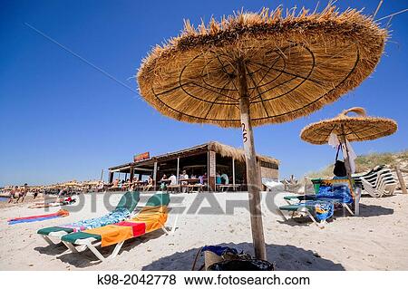 Stock Photo - Snack Na Tirapel, Es Trenc beach. Mallorca. Balearic Islands. Spain.. Fotosearch