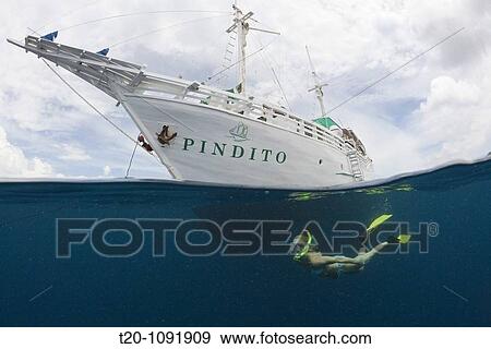 Snorkeler and Liveaboard, Raja Ampat, West Papua, Indonesia View Large Photo Image Stock Photo - Snorkeler and Liveaboard, Raja Ampat, West Papua, Indonesia. Fotosearch