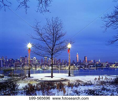 Snow, Christmas, Manhattan, New York, From Weehawken, New Jersey, USA. View Large Photo Image Stock Photograph - Snow, Christmas, Manhattan, New York, From Weehawken, New Jersey, USA.. Fotosearch