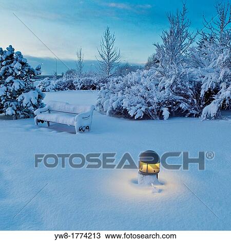 Snow covered bench, light and trees in park near Reykjavik, Iceland View Large Photo Image Stock Image - Snow covered bench, light and trees in park near Reykjavik, Iceland. Fotosearch