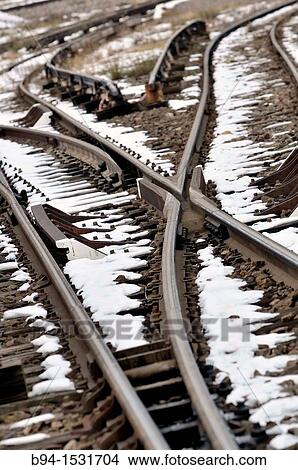 Snow-covered railroad tracks, Bourg-Madame, Pyrenees-Orientales, Languedoc-Roussillon, France View Large Photo Image Picture - Snow-covered railroad tracks, Bourg-Madame, Pyrenees-Orientales, Languedoc-Roussillon, France. Fotosearch