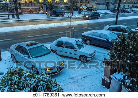 Snowy cars and street, Strasbourg, Alsace, France View Large Photo Image Stock Image - Snowy cars and street, Strasbourg, Alsace, France. Fotosearch