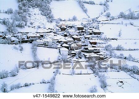 snowy village, El Pino, Asturias, Spain, Europe View Large Photo Image Stock Image - snowy village, El Pino, Asturias, Spain, Europe. Fotosearch