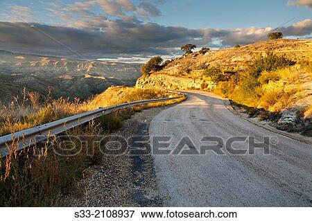 Stock Photo - SO-691 road in the Sierra de Pelago. San Felices. Soria. Castilla Le? n. Spain.. Fotosearch