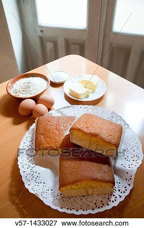 Stock Photo - Sobaos pasiegos and ingredients. Cantabria, Spain.. Fotosearch