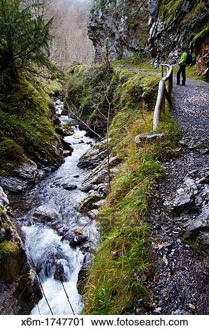 Stock Image - Sobrescobio Alba river route Redes National Park, Asturias, Spain. Fotosearch