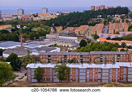 Stock Photograph - Social housing and ancient factories, west town, Porto, Portugal. Fotosearch