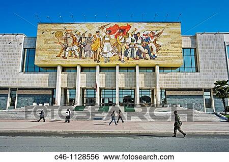 Socialist propaganda and hero mosaic on the National Museum. Skanderbeg square. Tirana. Albania. View Large Photo Image Stock Photograph - Socialist propaganda and hero mosaic on the National Museum. Skanderbeg square. Tirana. Albania.. Fotosearch