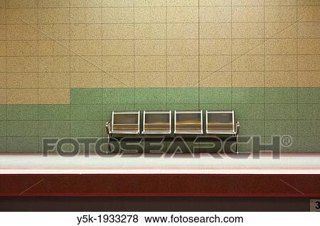Sofia, Bulgaria. Seats for commuters on a platform in a subway station. View Large Photo Image Stock Photo - Sofia, Bulgaria. Seats for commuters on a platform in a subway station.. Fotosearch