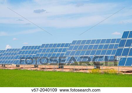 Stock Photo - Solar panels. Ciudad Real province, Castilla La Mancha, Spain.. Fotosearch