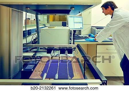 Stock Image - Solar Simulator. Tests to measure the efficiency of solar cells. Energy and Environment Division. Tecnalia Research and Innovation. Donostia. San Sebastian. Gipuzkoa. Basque Country. Spain. Europe.. Fotosearch